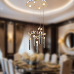EAAD-34 5’li Oval Kristal Sarkıt Gold LED Avize