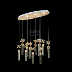 EAAD-34 11’li Kristal Oval Sarkıt Gold LED Avize