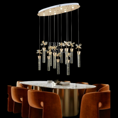 EAAD-34 11’li Kristal Oval Sarkıt Gold LED Avize