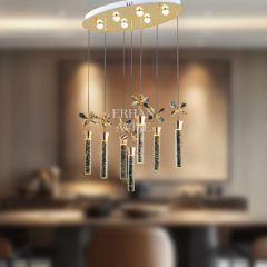 EAAD-34 7’li Kristal Oval Sarkıt Gold LED Avize