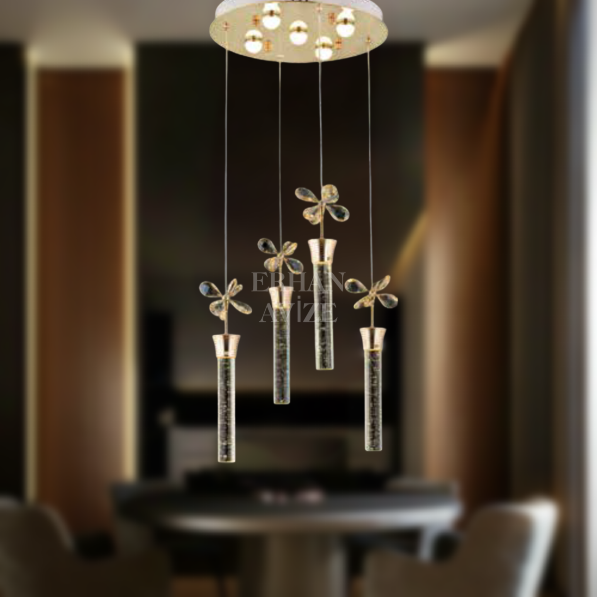 EAAD-34 4’lü Kristal Sarkıt Gold LED Avize