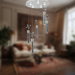 EAAD-34 5’li Kristal Sarkıt Krom LED Avize