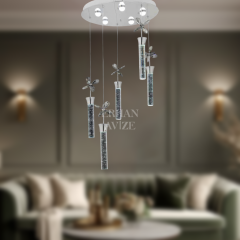 EAAD-34 5’li Kristal Sarkıt Krom LED Avize