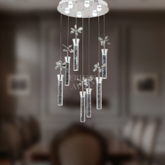 EAAD-34 7’li Kristal Sarkıt Krom LED Avize