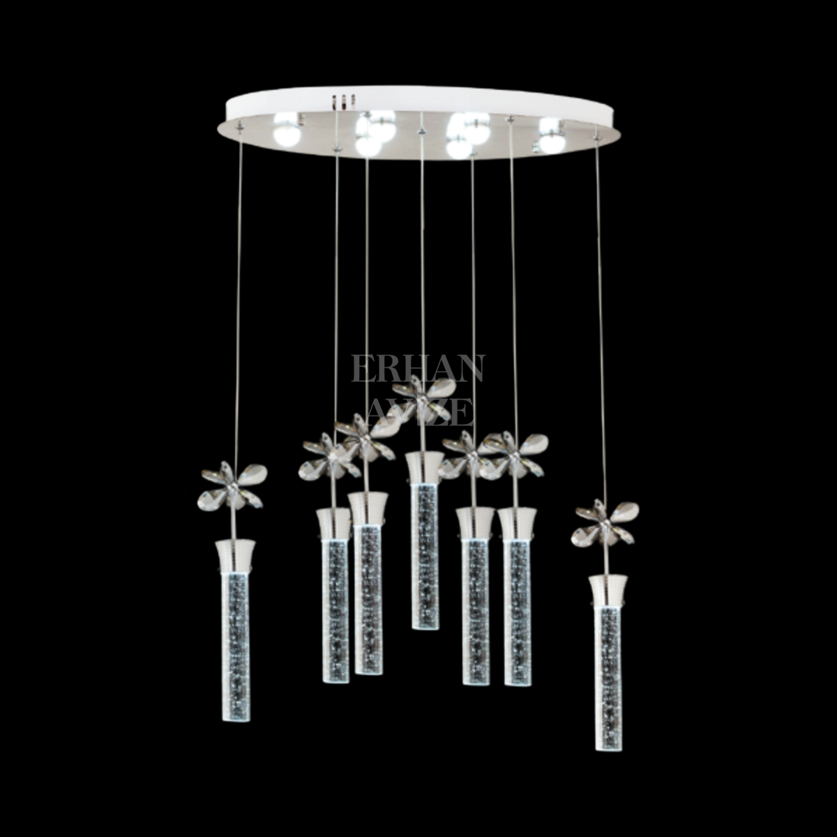 EAAD-34 7’li Kristal Oval Sarkıt Krom LED Avize