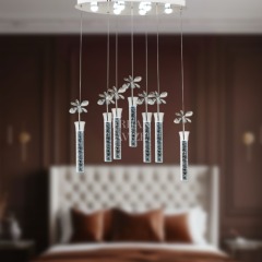 EAAD-34 7’li Kristal Oval Sarkıt Krom LED Avize