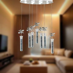 EAAD-34 7’li Kristal Oval Sarkıt Krom LED Avize