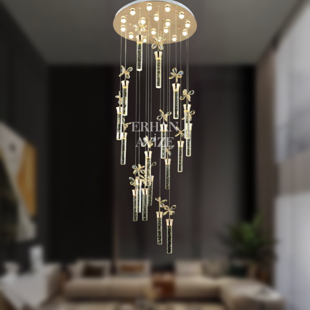 EAAD-34 18’li Kristal Sarkıt Gold LED Avize