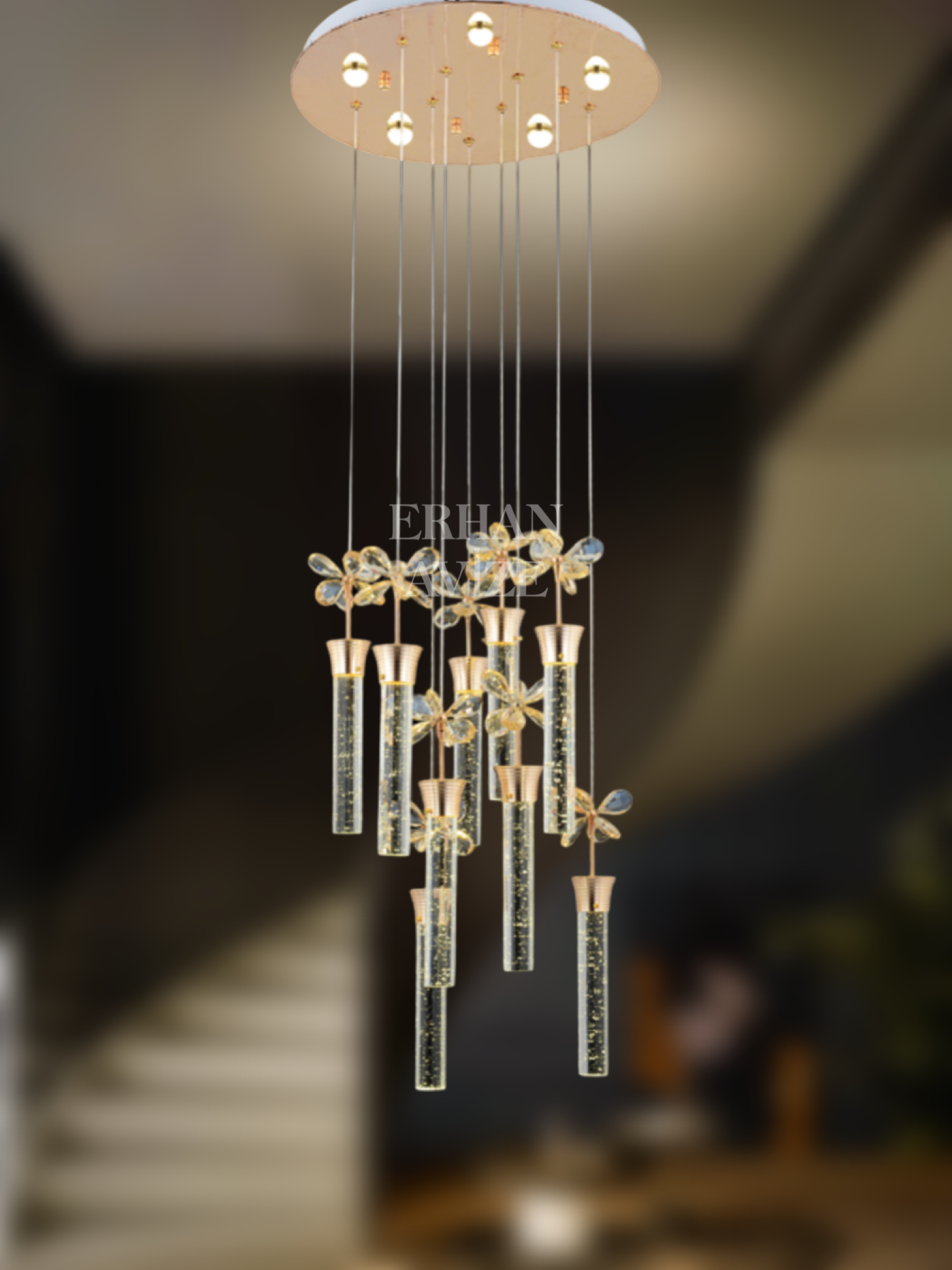 EAAD-34 9’lu Kristal Sarkıt Gold LED Avize