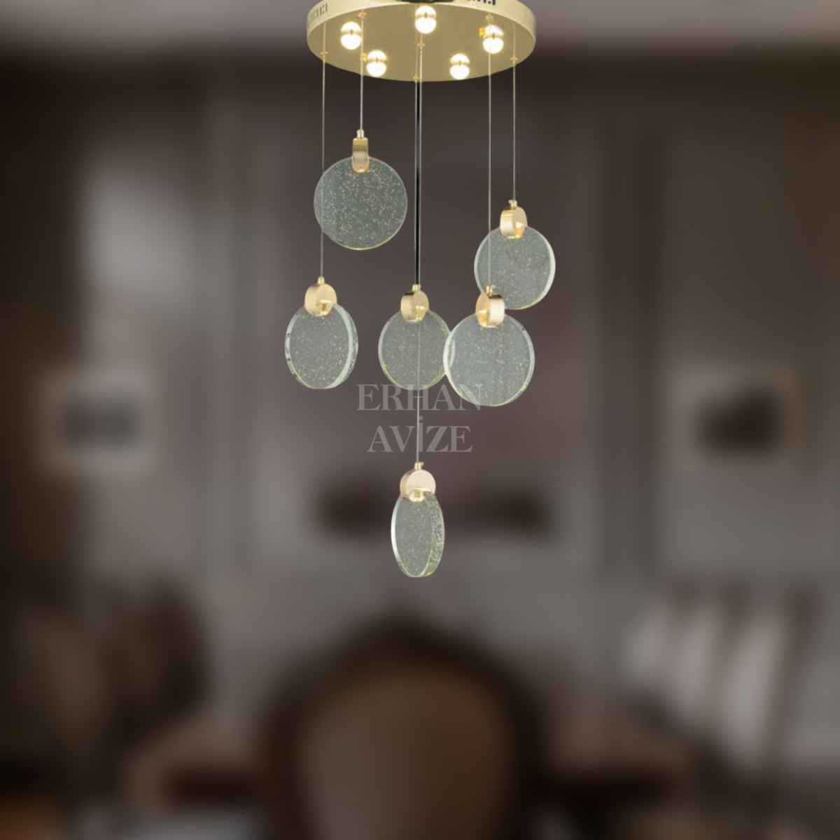 EAPV-123 6’lı Kristal Sarkıt Gold LED Avize