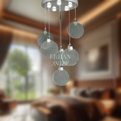 EAPV-123 6’lı Kristal Sarkıt Krom LED Avize