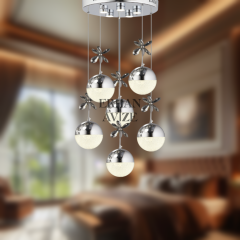EAAD-43 6’lı Top Camlı Sarkıt Krom LED Avize