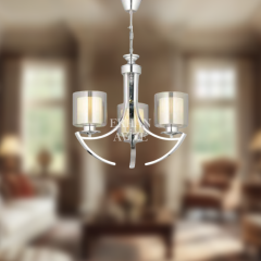 EAMD-06 3’lü Kollu Çift Cam Yuvarlak Krom Avize