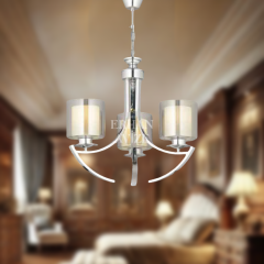 EAMD-06 3’lü Kollu Çift Cam Yuvarlak Krom Avize