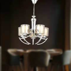 EAMD-06 5’li Kollu Çift Cam Yuvarlak Krom Avize