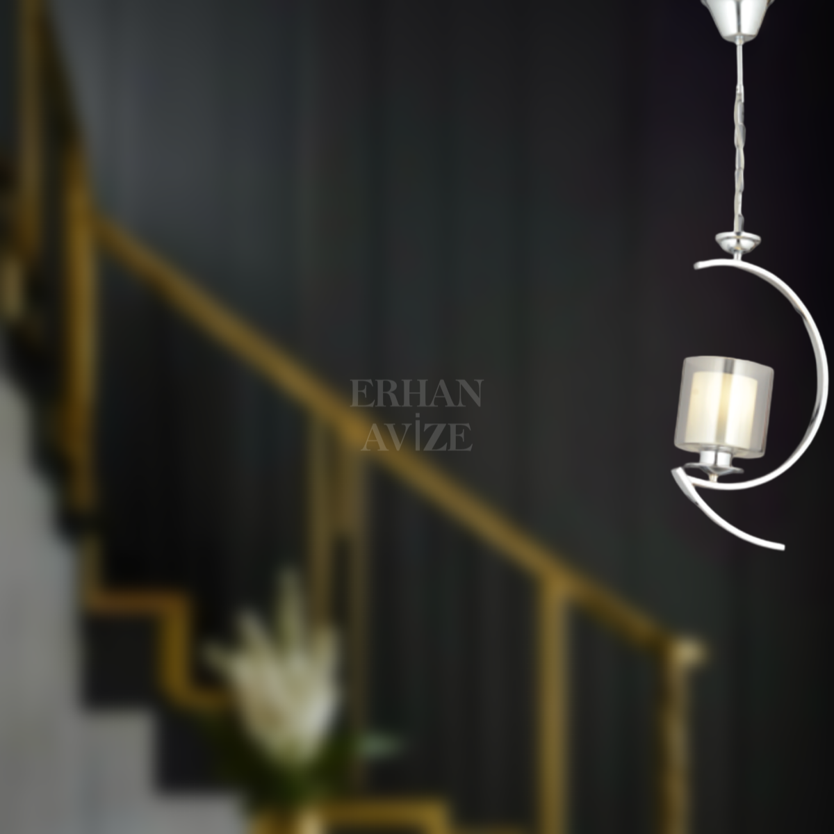 EAMD-06 Tekli Çift Cam Krom Avize