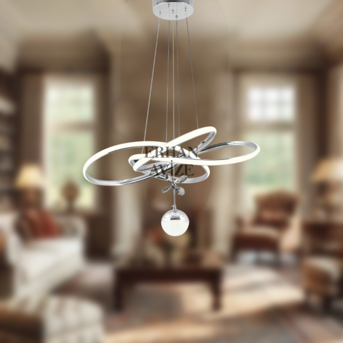 EAAD-68 60’lık Kristal Top Camlı Krom LED Avize