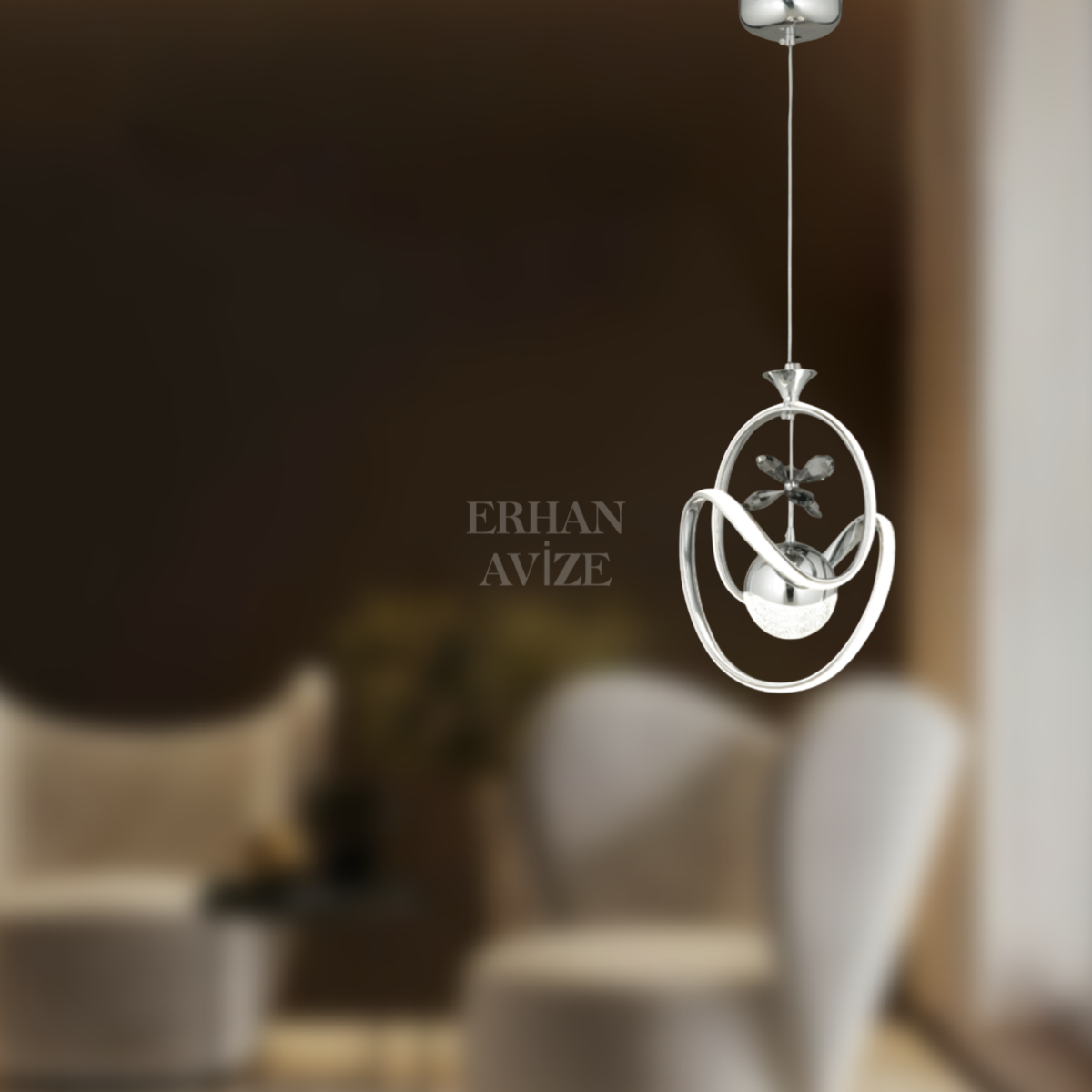 EAAD-31 Tekli Kristal Krom LED Avize