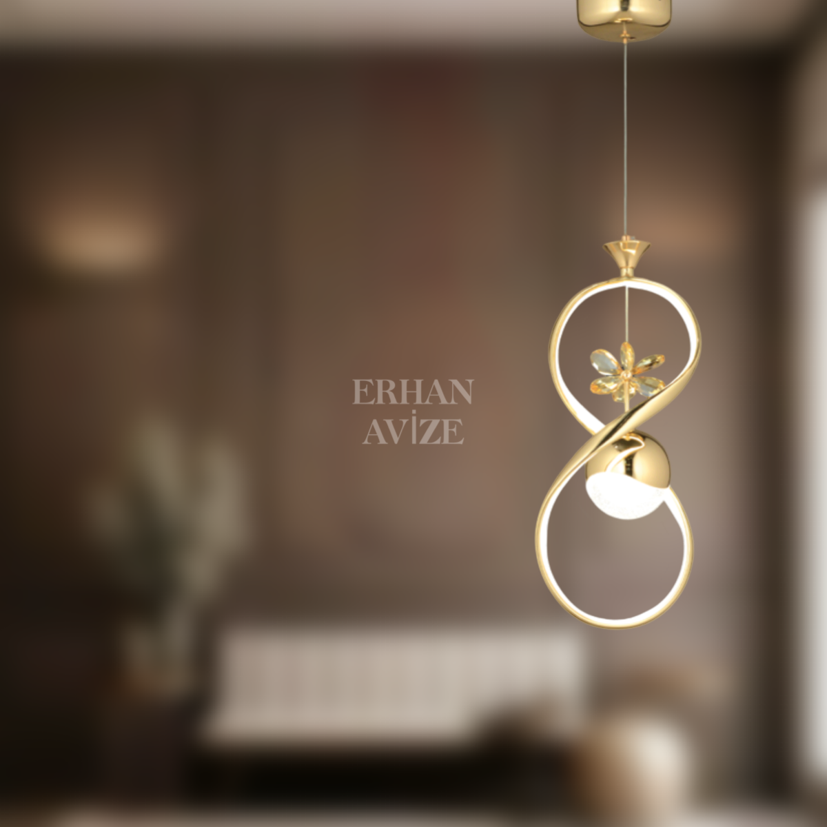 EAAD-16 Tekli Kristal Gold LED Avize