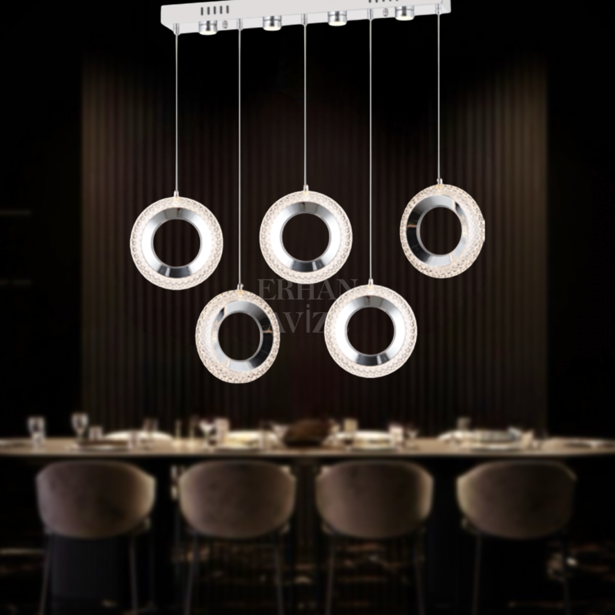 EASD-231 YM 5’li Sıralı Krom LED Avize