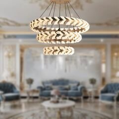 EASD-282 3 Katlı Kristal Gold LED Avize