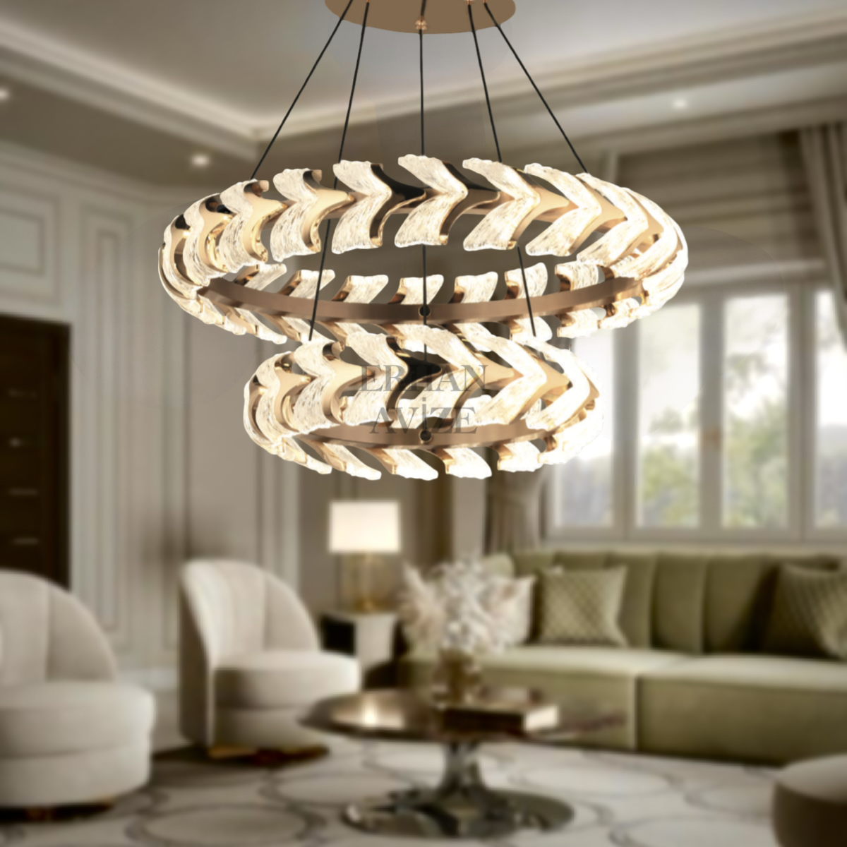 EASD-282 2 Katlı Gold LED Avize