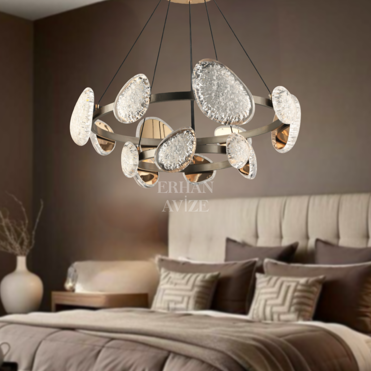 EASD-320 2 Katlı Gold LED Avize