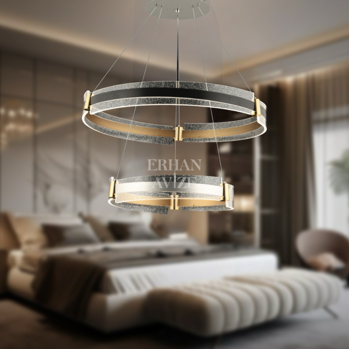 EASD-268 2 Katlı Gold LED Avize