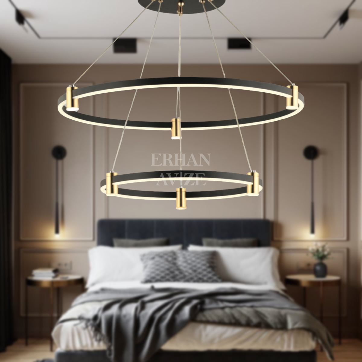 EASD-63 2 Katlı Sarkıt Siyah LED Avize