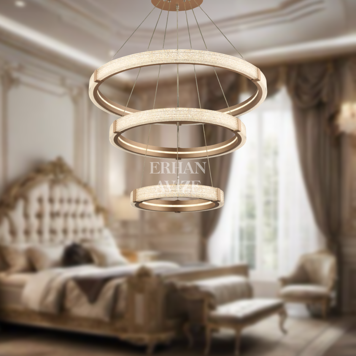 EASD-252 3 Katlı Sarkıt Şampanya Gold LED Avize