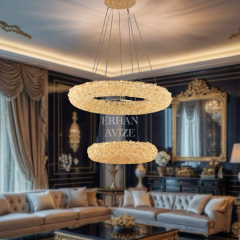 EASD-346 2 Katlı 55’lik Kristal Gold LED Avize