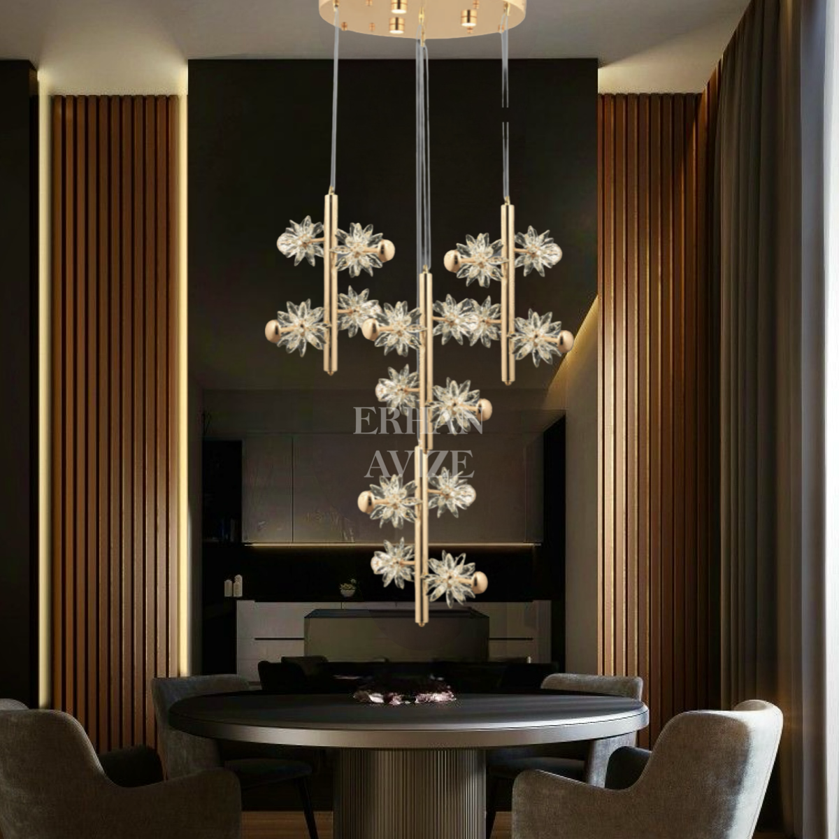 EAPV-121 4’lü Sarkıt Kristal LED Avize