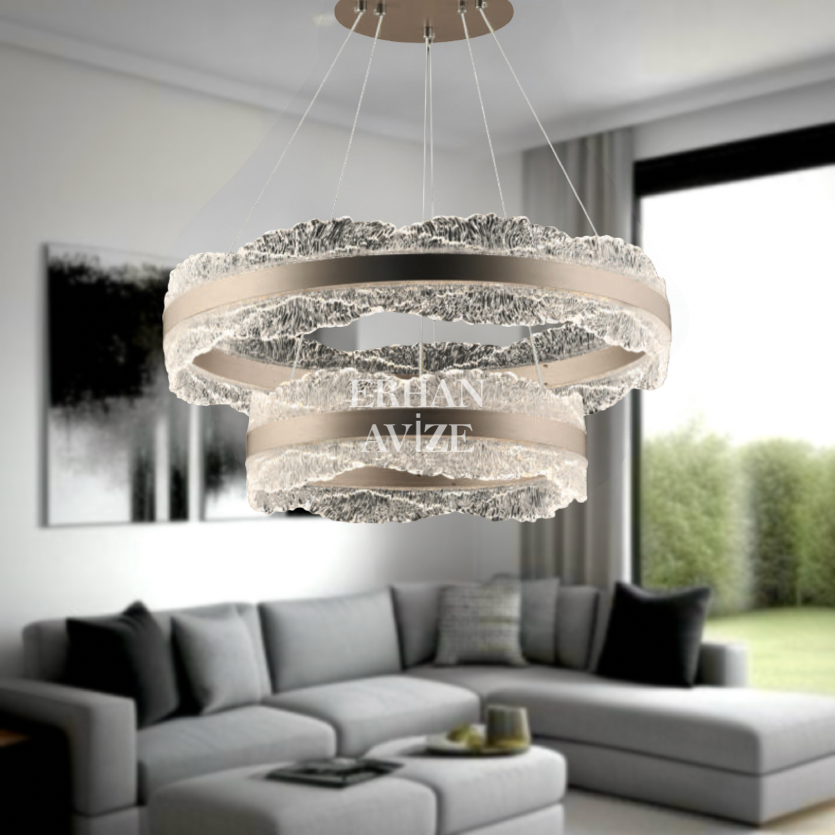 EASD-258 2 Katlı Fırçalanmış Nikel LED Avize