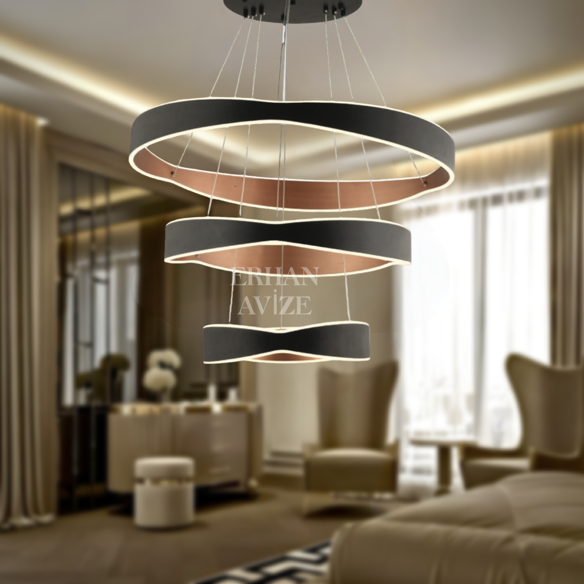 EASD-273 3 Katlı Siyah LED Avize