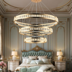 EASD-319 3 Katlı Kristal Gold LED Avize