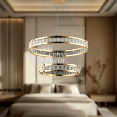 EASD-319 2 Katlı Kristal Gold LED Avize