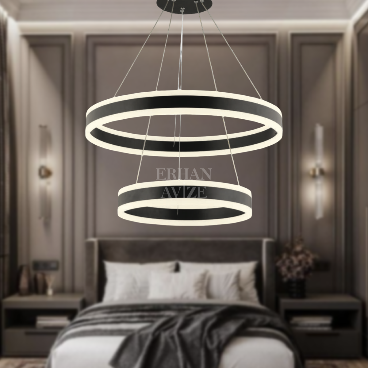 EASD-276 2 Katlı Siyah LED Avize