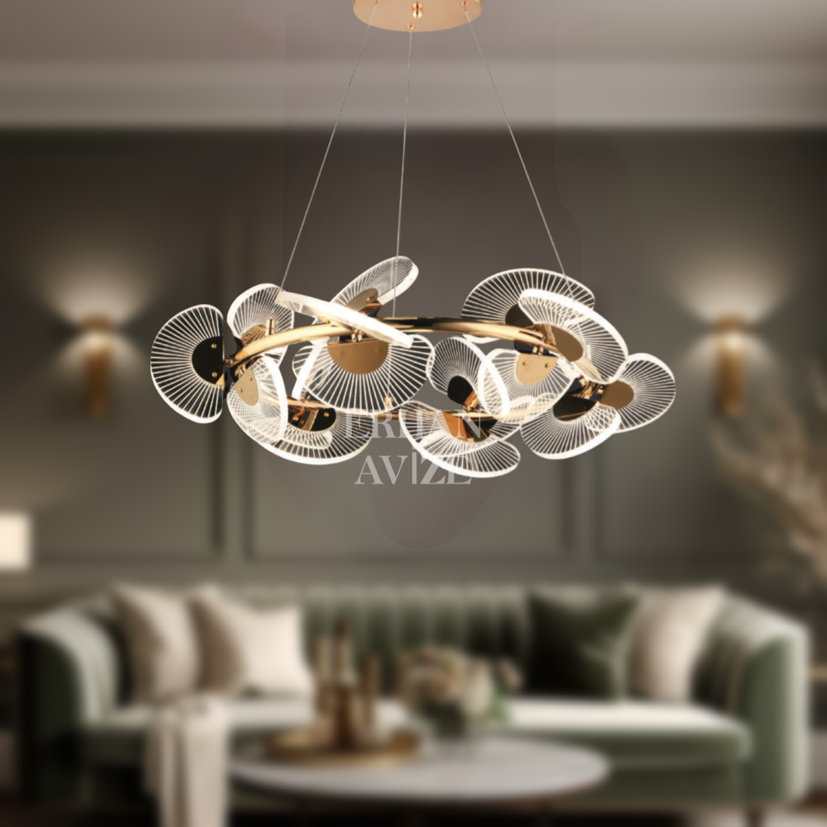 EASD-263 70’lik Pleksi Çizgili Gold LED Avize