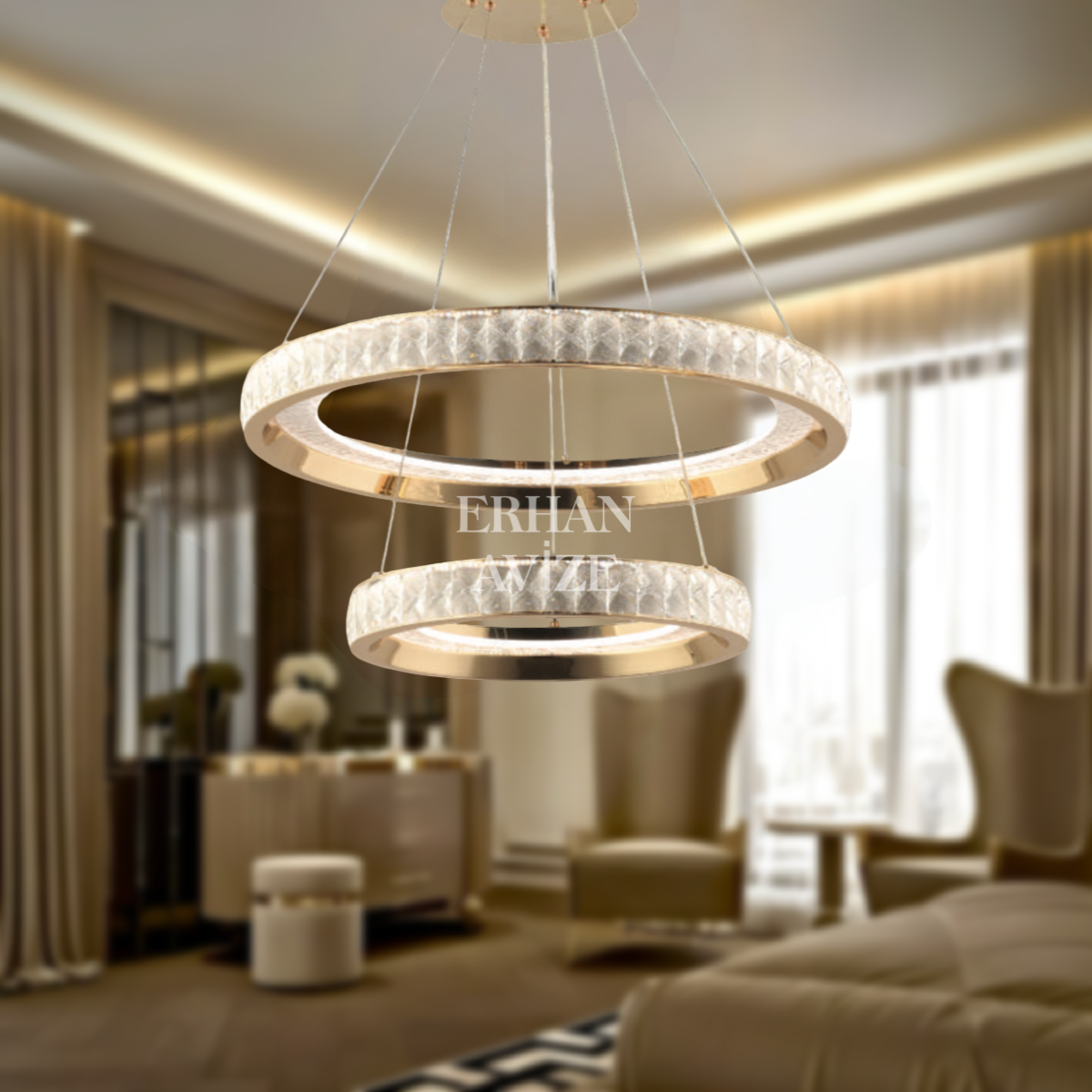 EASD-259 2 Katlı Gold LED Avize