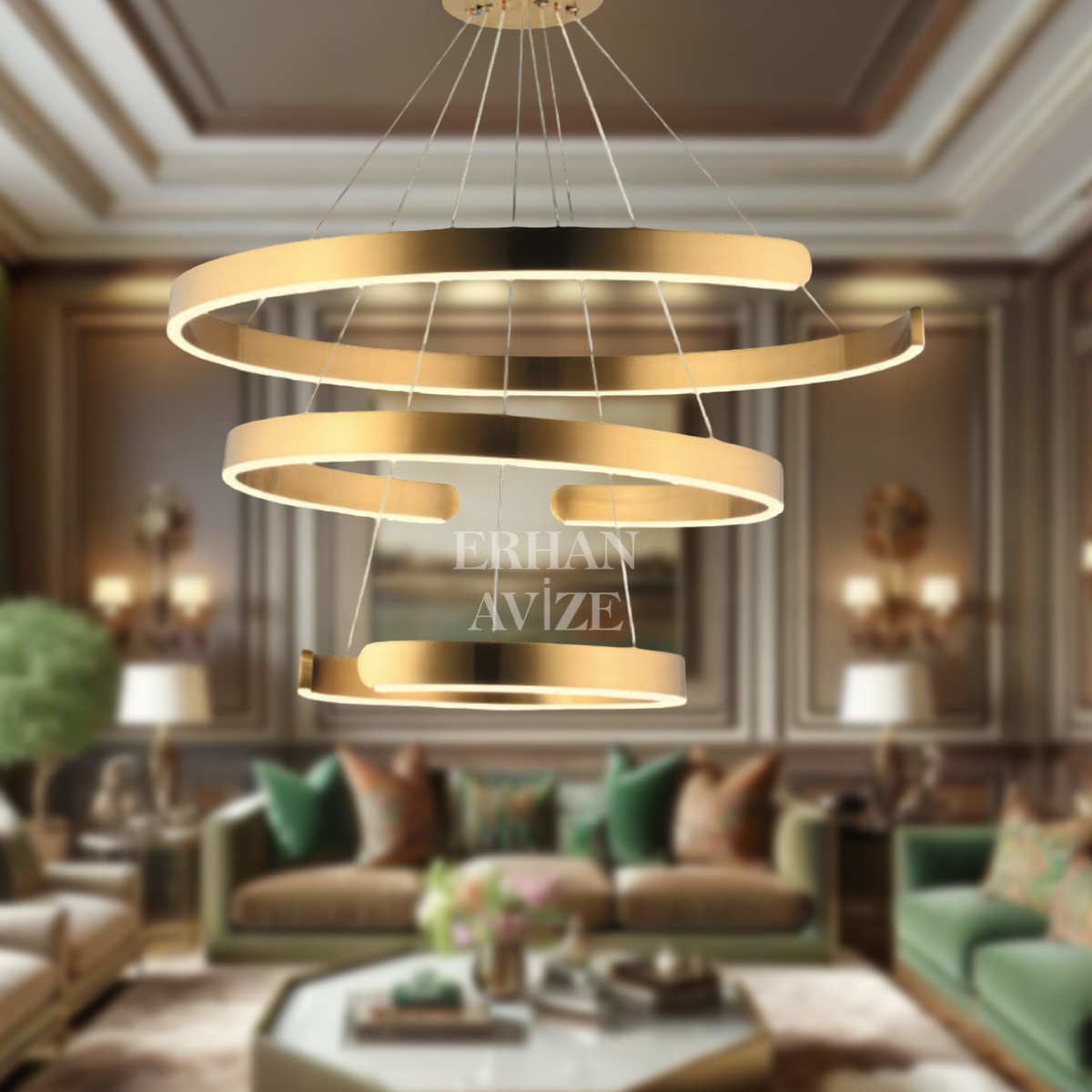 EASD-167 3 Katlı Prinç Yuvarlak LED Avize