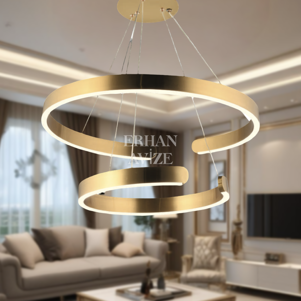 EASD-167 2 Katlı Prinç Yuvarlak LED Avize