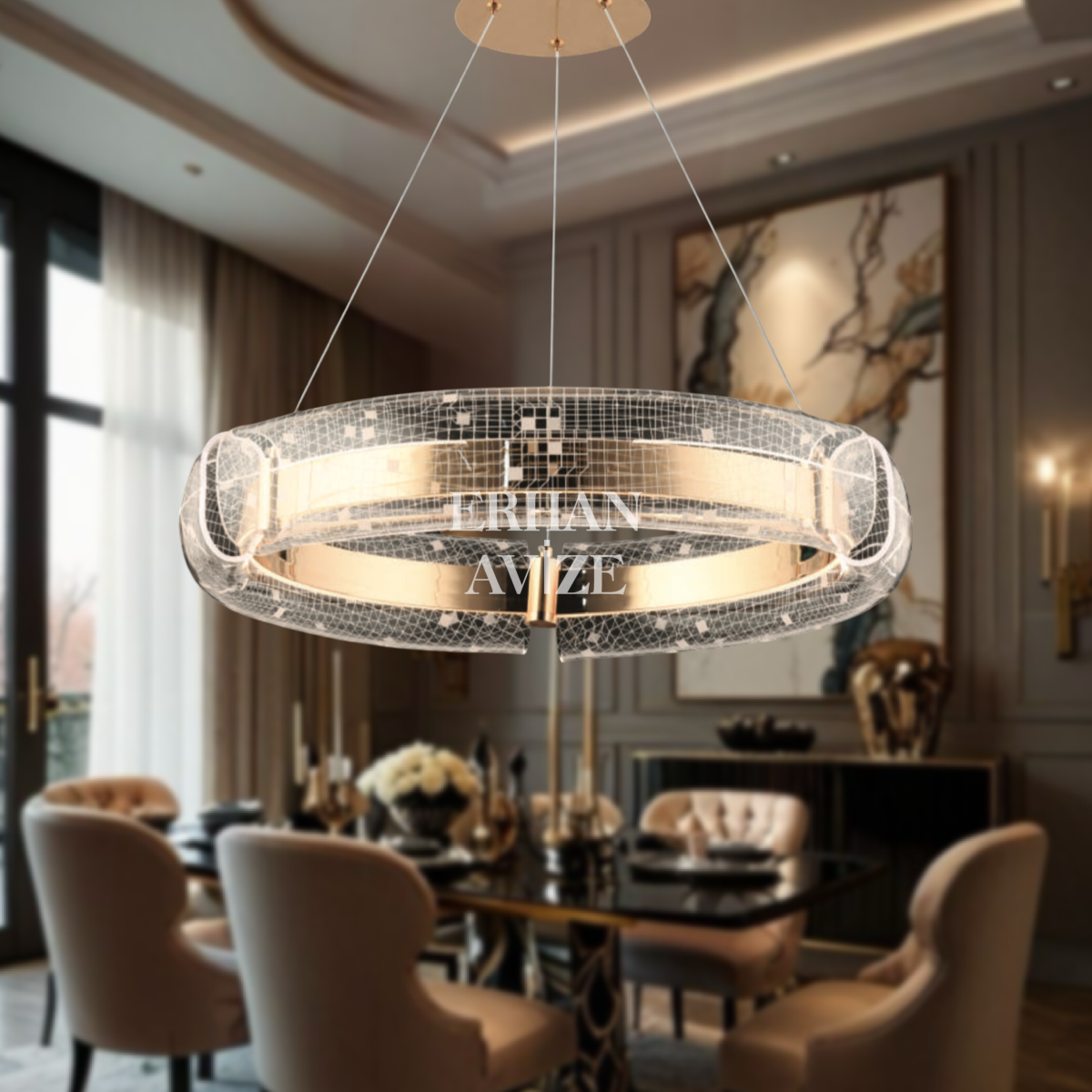 EASD-283 60’lık Yuvarlak Gold LED Avize