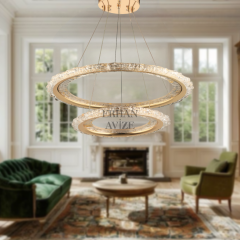 EASD-264 2 Katlı Kristal Gold LED Avize