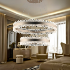 EASD-266 2 Katlı Kristal Saten Bronz LED Avize