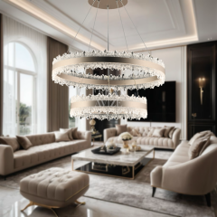 EASD-266 2 Katlı Kristal Saten Bronz LED Avize
