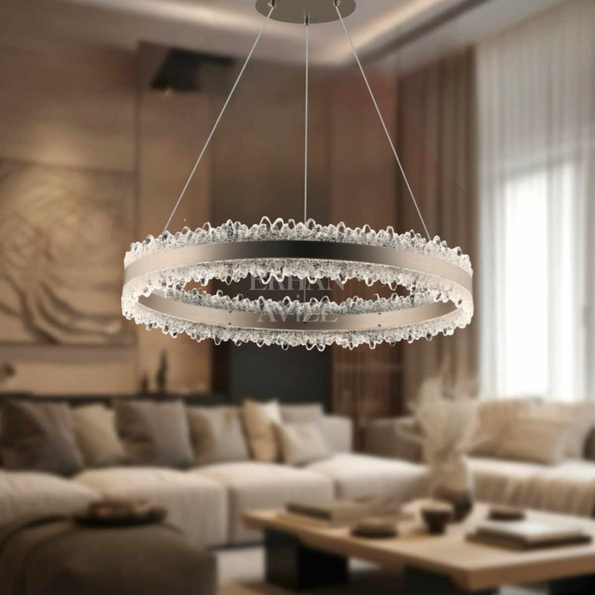 EASD-266 60’lık Kristal Saten Bronz LED Avize