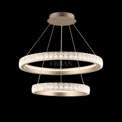 EASD-257 2 Katlı Yuvarlak Kristal Saten Bronz LED Avize