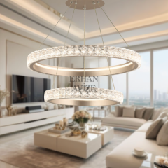 EASD-257 2 Katlı Yuvarlak Kristal Saten Bronz LED Avize