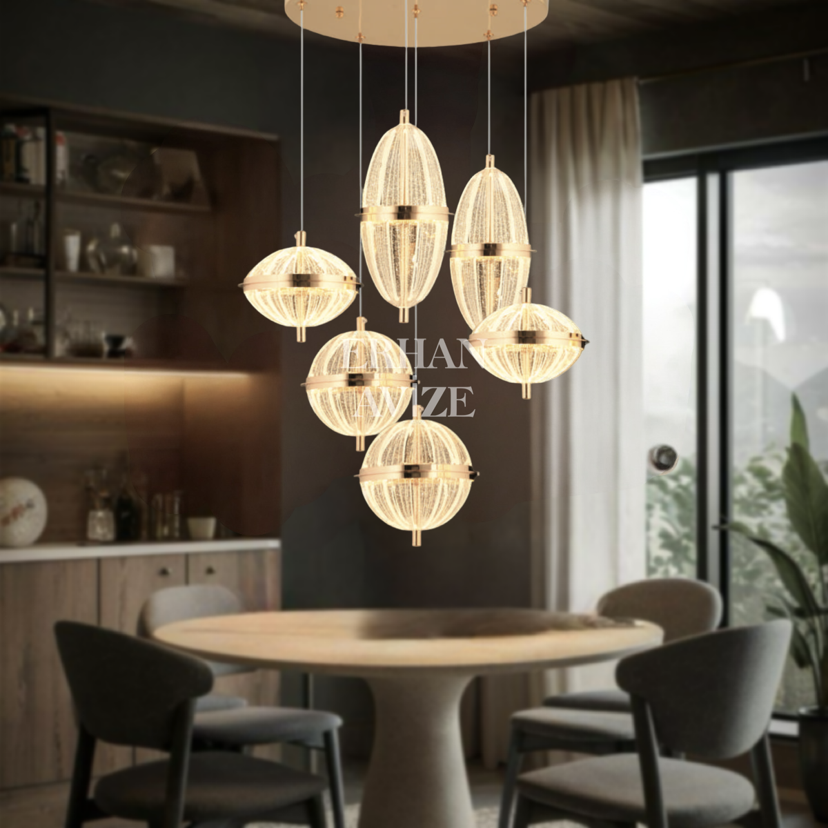 EASD-293-294-295 6’lı Gold Sarkıt LED Avize