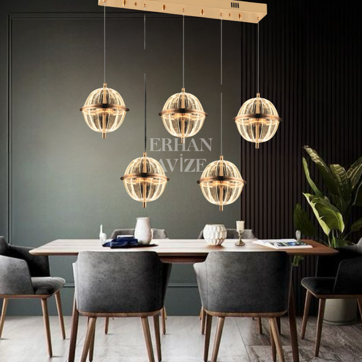 EASD-293 YM 5’li Sıralı Top Gold LED Avize